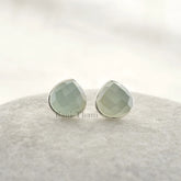 Beautiful Aqua Chalcedony Faceted 7mm Heart Gemstone Stud Earrings, 925 Sterling Silver Stud Earrings, Womens Gift Earring, Christmas Gift